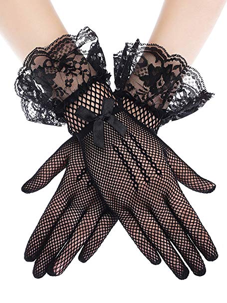 SATINIOR Ladies Lace Gloves Elegant Short Gloves Courtesy Summer Gloves for Wedding Dinner Parties