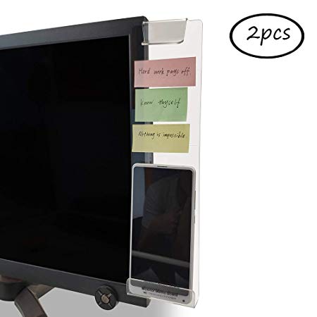MINSA Fashion Multifunction Utility Acrylic Transparent Computer Monitors Side Panel/Memo Pads/Message Boards/Sticky Boards for Computer Screen, 1 Set (Left & Right) (Phone Holder)