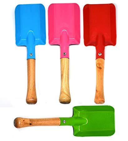Annymall Kids Garden Tools 4-Piece Shovel Set, Metal with Sturdy Wooden Handle Safe Gardening Tools Trowel Shovel for Children Kids (Multi, 8")