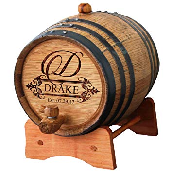 Personalized Custom Engraved Mini Oak Whiskey or Wine Aging Barrel - 1 Liter - Fancy Design