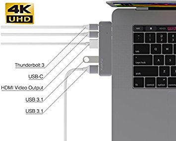 USB C Hub, Purefix Fastest 40Gb/s Type-C 5 in 1 Multi-Port Hub Adapter for MacBook Pro 13" / 15" with Thunderbolt 3, Pass-Through Charging, 2 USB 3.1 Ports and 4K HDMI Out (Space Grey)