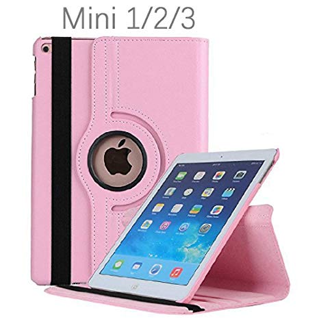 iPad Mini 1/2/3 Case - 360 Degree Rotating Stand Smart Cover Case with Auto Sleep/Wake Feature for Apple iPad Mini 1 / iPad Mini 2 / iPad Mini 3 (Pink) …