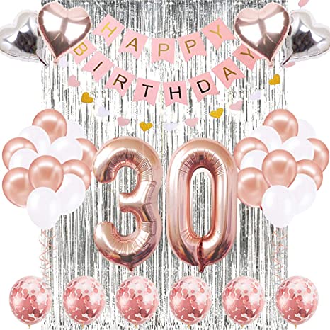 30th Birthday Decorations Banner Balloon, Happy Birthday Banner, 30th Rose Gold Number Balloons, Number 30 Birthday Balloons, 30 Years Old Birthday Decoration Supplies