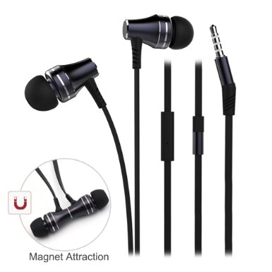 Earphones VEGO Magnet Attraction Metal In-Ear Wired Stereo Earbuds Headphones Headsets with Mic Microphone for iPhone 6s6 6s Plus6 Plus 55S iPod MP3 Player Samsung and other Smartphone - Black