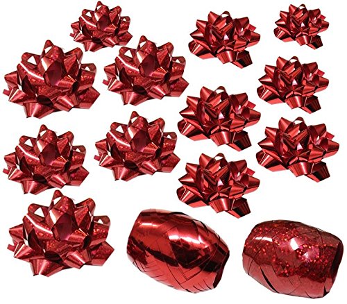 Christmas Present Gift Wrap Decoration Bows Ribbon Set Sparkling Red Pack of 110