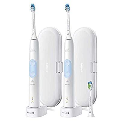 Philips Sonicare ProtectiveClean 5000 Gum Care Edition Rechargeable Toothbrush 2-Pack w/Optimal Gum Brush Head, Pressure Sensor, 2 Week Battery Life, DiamondClean Brush Head, Travel Case