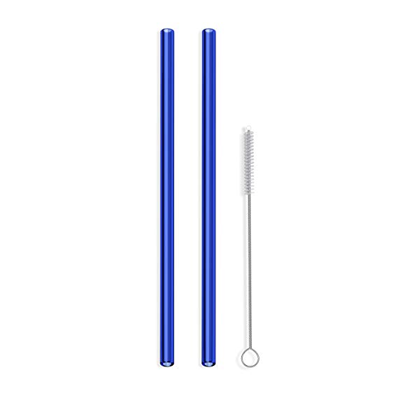 Hummingbird Glass Straws 10 inches x 9.5 mm Reusable Straws (2 Pack of Blue)
