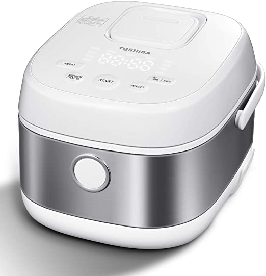 Toshiba Low Carb Digital Programmable Multi-functional Rice Cooker, Slow Cooker, Steamer & Warmer, 5.5 Cups Uncooked with Fuzzy Logic and One-Touch Cooking, 24 Hour Delay Timer and Auto Keep Warm Feature, White