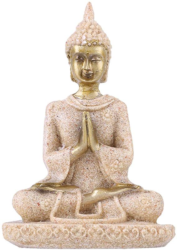 Buddha Statue, Sandstone Buddha, Amitabha Buddha Figurine Praying, Eastern Enlightenment Buddhism for Home Altar Zen Decoration Housewarming Gift