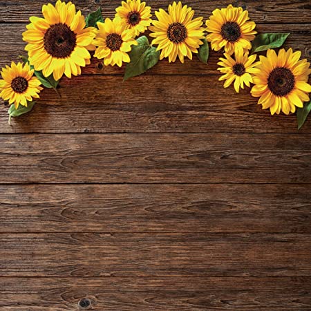 AIIKES 10x10FT Sunflower Brown Wood Backdrops for Photography Rustic Child Baby Shower Birthday Party Background Banner for Picture Photo Studio Photo Booth Decoration 11-544