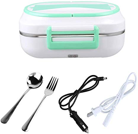LOHOME Electric Heating Lunch Box Car Home Office Use Food Warmer Portable Bento Meal Heater with Stainless Steel Container 110V and 12V Dual Use (Green)