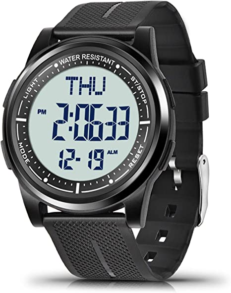 WIFORT Mens Women Digital Sports Watch Ultra-Thin and Wide Angle Vision Design, 5ATM Swimming Waterproof, Countdown Dual Time Split Time Stopwatch Backlight Alarm Mode, Wrist Watches for Boys Girls
