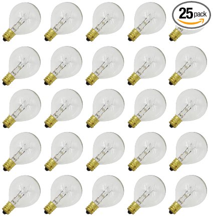 Rolay G40 Clear Glass Globe Bulbs with Candelabra Screw Base, Pack of 25
