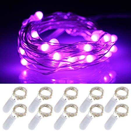 LXS Battery Operated Fairy Lights 10 Sets 2M /20 LED,Amazingly Bright - Ultra-Thin Flexible Easy to Wrap Silver Wire Halloween Christmas Wedding Party,Fairy Light Effect(10PCS-Purple)