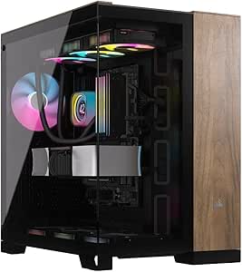 CORSAIR 6500X Mid-Tower ATX Dual Chamber PC Case – Panoramic Tempered Glass – Reverse Connection Motherboard Compatible – No Fans Included – Black/Walnut Wood