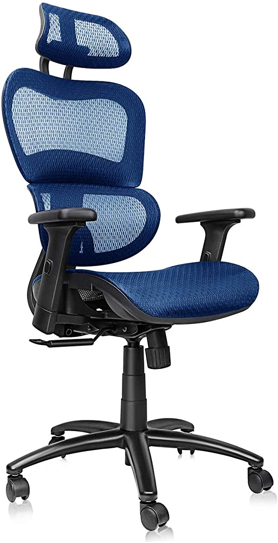 Komene Ergonomic Office Chair, High Back Desk Chairs with Adjustable Headrest backrest, 3D Flip-up Arms, Swivel Executive Chairs for Home and Conference Room (Blue)