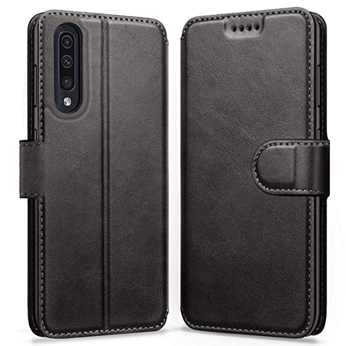 ykooe Case for Samsung Galaxy A50, Leather Wallet Flip Case with Card Slots Protective Cover for Samsung Galaxy A50, Black