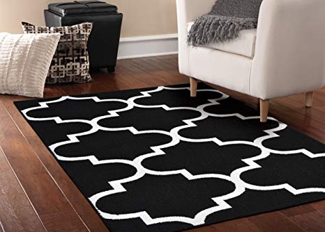 Garland Rug Quatrefoil Area Rug, 5 by 7-Feet, Black/White