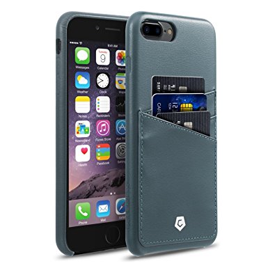 iPhone 7 Plus Case, Cobble Pro Premium Handcrafted Leather Textured Back Cover with ID Credit Card Slot Holder for Apple iPhone 7 Plus (5.5"), Grayish Blue