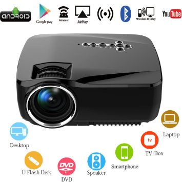 Android WiFi LED Projector,Portable Multimedia 1200 Lumens Home Theater Cinema PS Xbox Game Mini Wireless WIFI Projector Support Full HD 1080p Video with USB HDMI AV SD VGA TV(3D 4K HDMI Cable Inside)