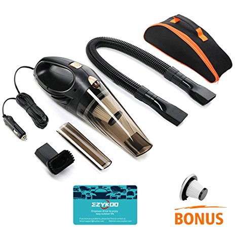 Wet Dry Car Vacuum Cleaner EZYKOO 12 Volt 106W 3000PA Suction Portable Vacuum Sweeper 14.7 ft Power Cable,Come with Replacement HEPA Filters As Bonus