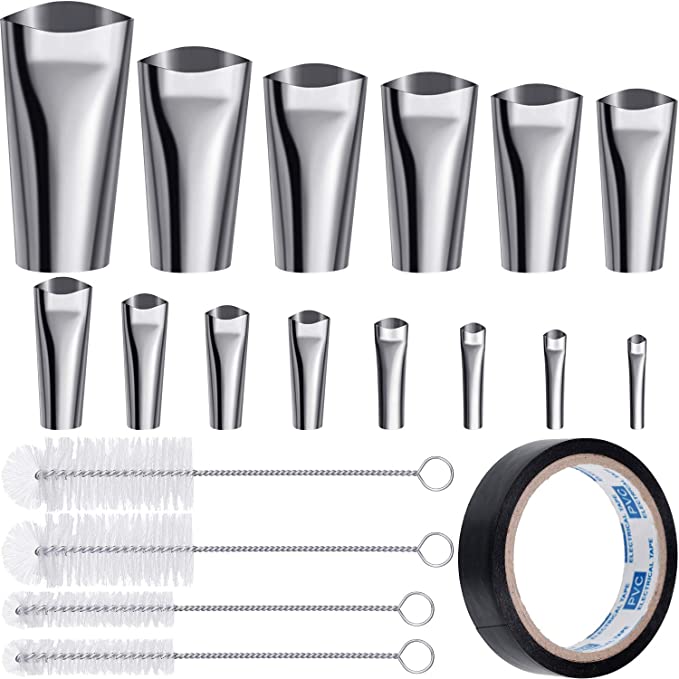 19 Pieces Caulking Finisher Kit, 14 Pieces Caulk Nozzle Applicator Stainless Steel Sealant Nozzle, Connecting Tape and 4 Pieces Cleaning Brushes for Kitchen Bathroom Window