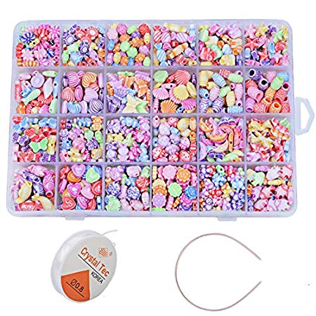 1200 Pcs Mixed Shapes Multicolor Acrylic Beads with Box for DIY Kids Bracelets/Necklaces