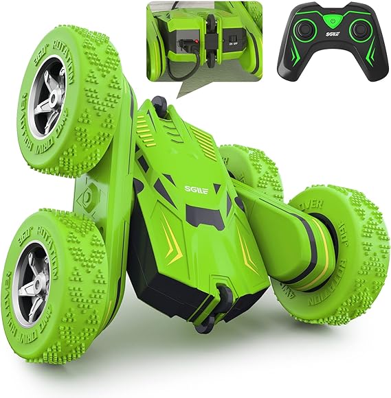 SGILE Stunt RC Car, Toy Remote Control, Electric 4WD Vehicle Double Sided, 360 Degree Rotating Rotation for Kids Boys Girls Green