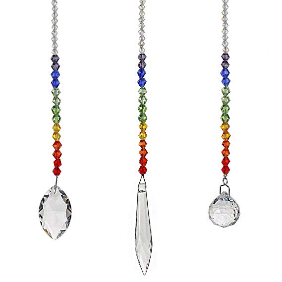 H&D Crystal Prism Rainbow Octogon Chakra Hanging Suncatcher - Window Sun Catcher, Set of 3