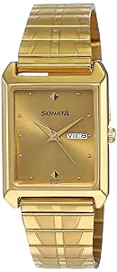 Sonata Champagne Dial Gold Band Analog Stainless Steel watch For Men-NR7007YM05