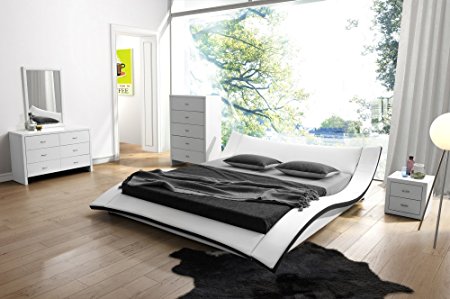 US Pride Furniture Riley Faux Leather Contemporary Bed, King, White