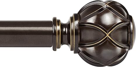 KAMANINA 1 Inch Single Curtain Rod 32 to 58 Inch(2.6-4.8Ft), Antique Bronze Adjustable Drapery Rod for Windows, Decorative Netted Texture End