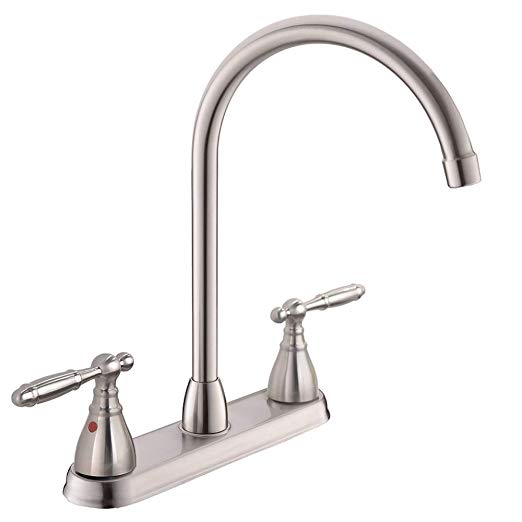 VCCUCINE Well Recommended High Arc Goose neck Two Lever Brushed Nickel Finished Kitchen Faucet, Stainless Steel Swivel Spout Kitchen Sink Faucets