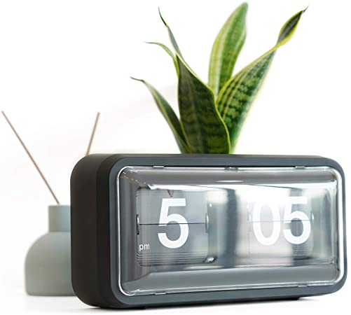 Rejea Auto Flip Clock, Wall Hang/Desktop Clock, Anti-Dust Cover, 10.5 x 6 x 3.2 inches, Decorative Flipping Down Clock for Office, Home, Bar, Desk & Shelf (Matte Black, Rubber Painted)