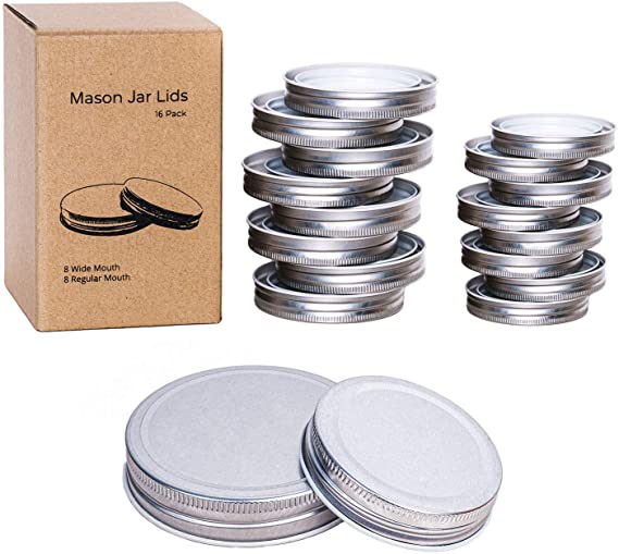 Mason Jar Lids 16 Pack - 8 Wide Mouth & 8 Regular Mouth - Canning Lids Leak Proof and Secure Jar Lids Fits Ball, Kerr & More - Silver Canning Jar Lids