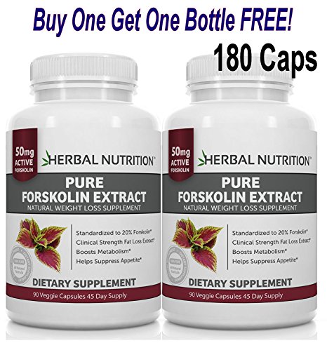 #1 Rated Pure Forskolin 250mg|180 Capsules 90 Day Supply|Two Bottle Pack|A 20% Extract Of Pure Coleus Forskohlii|Ideal Weight Loss & Athletes Formula|U.S. Mfd.|Free Shipping(2)