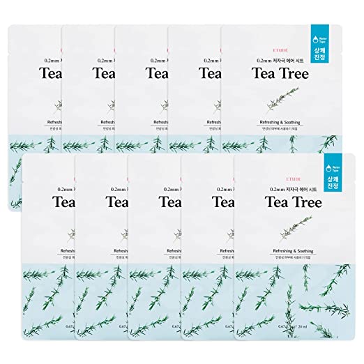 ETUDE 0.2 Therapy Air Mask 10 Sheets (Teatree) (21AD) | Hypo-Allergenic Mask Sheet with Fresh Moisture and Skin Clearing Effect