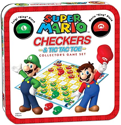 USAopoly USOCM005191 Bros Super Mario Combo Checkers/Tic Tac Toe Tin, Mixed Colours