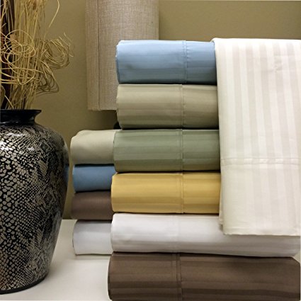 Royal's Stripe Sage 1000 Thread Count 4pc Queen Bed Sheet Set 100% Cotton, Sateen Stripe, Deep Pocket