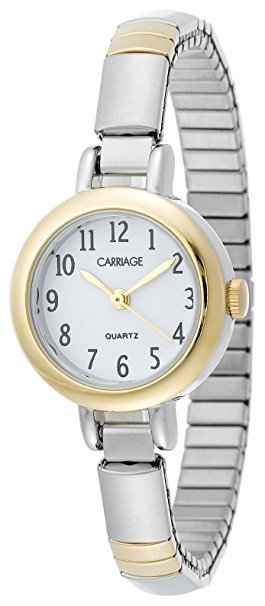 Carriage Women's C56291 Glod-Tone Round Case White Dial Small Two-Tone Stainless Steel Expansion Band Watch