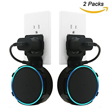 AMORTEK Dot Outlet Wall Mount for Home Voice Assistants 2nd Generation, A Perfect Space-Saving Dot Accessories without Messy Wires or Screws (Black 2-Pack)