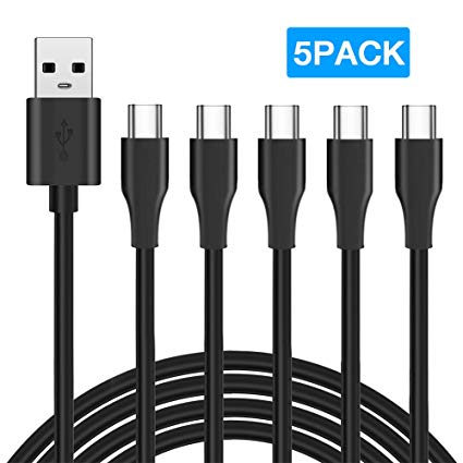 USB Type C Cable TNSO 5Pack (3FT) USB C Cable Nylon Braided Type Cable Fast Charging for Samsung Galaxy -Black