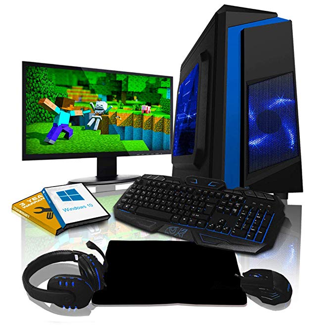 ADMI GAMING PC PACKAGE: 24 Inch 1080p Monitor, Keyboard, Mouse and Gaming Headset AMD 200GE Vega Graphics 3.3GHz, 1TB HDD, 16GB RAM, Wifi, F3 Gaming Case, Windows 10