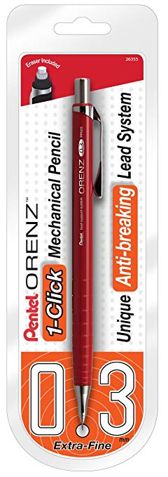 Pentel Orenz Mechanical Pencil 0.3Mm Extra Fine Line, Red Barrel, Pack of 1 (PP503BP)