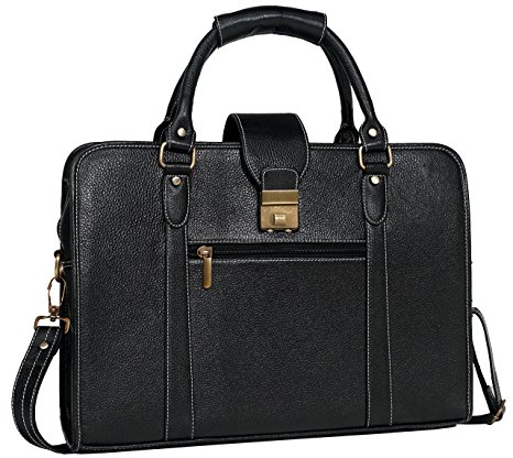 ZipperNext Genuine Leather Messenger Bag for 15.6" Laptop Briefcase Bag or Shoulder Bag for Women or Men, Black