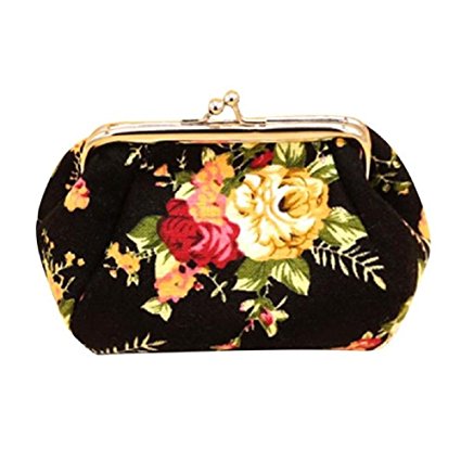 Clutch Bag, Misaky Women Lady Retro Vintage Flower Small Wallet Hasp Purse (Black)