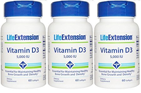 Life Extension Vitamin D3 5000 IU 60 softgels (Pack of 3 Bottles)