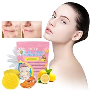 40 PCS Turmeric Kojic Acid Cleansing Pads, Enriched Vitamin C,Gentle & Non-Irritating,Compressed Facial Sponges for Cleansing and Exfoliating,Helps Balance Skin'S Water And Oil Exfoliation