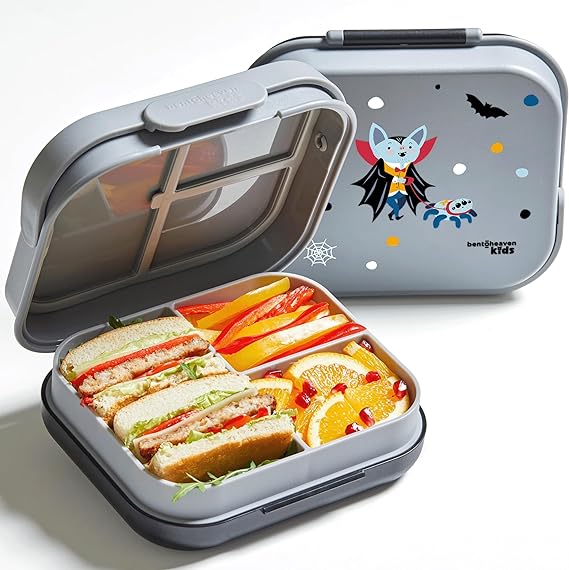 Bentoheaven Premium Bento Lunch Box for Kids, 9 Designs, Leak-Proof 3-4 Compartments, Divider, Ideal Size 30oz, Microwave/Dishwasher Safe Kids Bento Box (Loncheras para Niños/Niñas)[Night Gray]