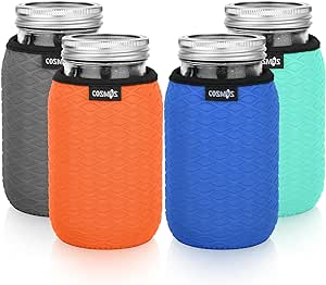 Cosmos 4 Pcs Neoprene Mason Jar Sleeve Cover for Regular Mouth Jar, Insulated Glass Jars Cover Canning Sleeves Glass Container Protector Holder for Home Kitchen Storage (For 24 OZ Jar)